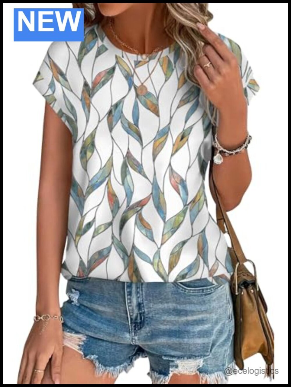 Tunic Tops Short Sleeve Blouses Curved Hem Crew Neck